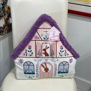 Purple and Pink Easter Cottage Pillow with Whimsical Design